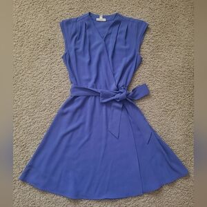 Maison Jules Violet-Blue Sleeveless Wrap Midi Dress with Tie Waist